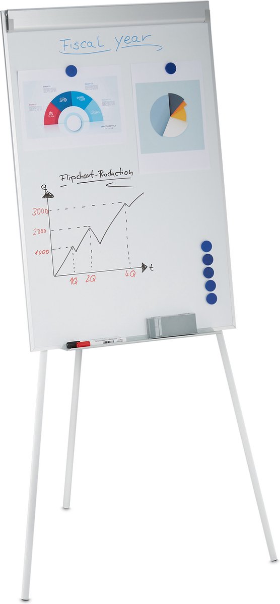 flipover whiteboard - magnetisch - 90 x 60 cm - verstelbaar - schrijfbord - op 3 poten - afbeelding 1