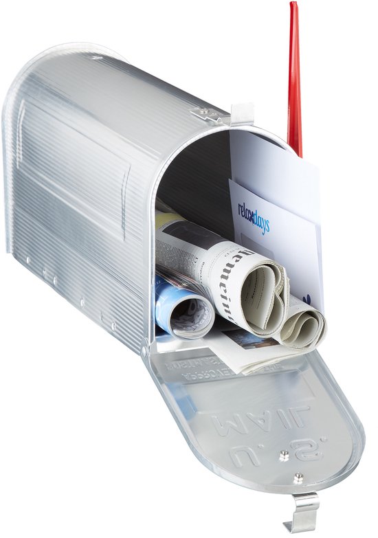 Originele Amerikaanse aluminium brievenbus met vlag - Nostalgische US Mailbox - HxBxD: 22 x 165 x 48 cm zilver