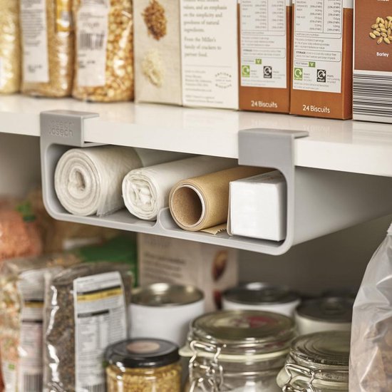 Foto: Joseph joseph keukenkastorganizer voor aluminiumfolie huishoudfolie bakpapier en zakjes ruimtebesparende houder grijs medium