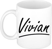 Vivian naam cadeau mok / beker sierlijke letters - Cadeau collega/ moederdag/ verjaardag of persoonlijke voornaam mok werknemers