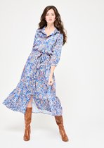 LOLALIZA Lange hemd jurk met driekwartsmouw - Blauw - Maat 42