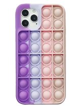 iPhone 12 Pro Back Cover Pop It Hoesje - Soft Case - Regenboog - Fidget - Apple iPhone 12 Pro - Paars / Lila