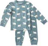 Little Label - Pyjamas Garçons - Ensemble pyjama 2 pièces - Blauw, Wit - Imprimé ours polaire - Taille 122-128 - Katoen BIO doux