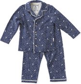 Little Label Pyjama Meisjes - Maat 122-128 - Model Grandad - Blauw, Wit - Zachte BIO Katoen