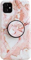 Hoesje geschikt voor iPhone SE 2020 - Backcover - Marmer - Ringhouder - TPU - Oranje