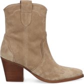 Manfield - Dames - Beige suède cowboylaarzen - Maat 41