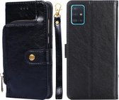 Voor Samsung Galaxy A51 4G Rits Tas PU + TPU Horizontale Flip Lederen Case met Houder & Kaartsleuf & Portemonnee & Lanyard (Zwart)