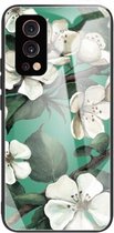 Kleurrijk geschilderd glas schokbestendig beschermhoes voor OnePlus Nord 2 5G (witte bloem)