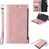 Side Zipper Back Card Horizontale Flip PU lederen tas met kaartsleuven & portemonnee & fotolijst & Lanyard voor iPhone XS Max (roze)