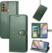 Voor Motorola G60 Effen Kleur Lederen Gesp Telefoon Case met Lanyard & Fotolijst & Kaartsleuf & Portemonnee & Stand Functie (Groen)