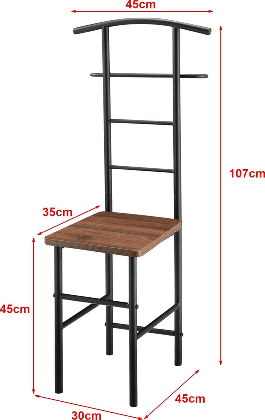Dressboy kledingrek stoel 107x45x45 cm walnootkleurig