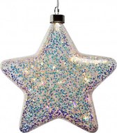 kerstster met glitter Ster led 18 cm glas parelmoer