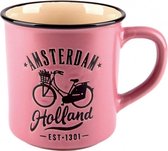 mok Amsterdam Holland 10 cm 300 ml keramiek roze/zwart