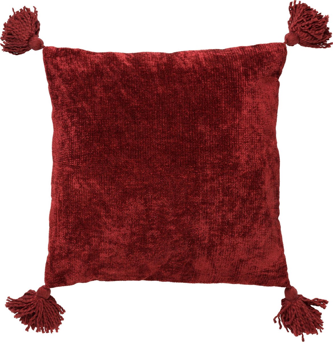 Dutch Decor NINO - Sierkussen van katoen 45x45 cm Merlot - rood - kussentje met flosjes - Inclusief binnenkussen