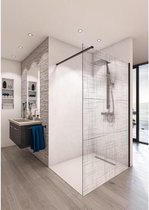 SAINT-GOBAIN Doucheschermkit BALEARES REFLECTO BLACK -Tijdloos 8 mm gehard glas - L.90 cm x H.198 cm - Mat zwart profiel