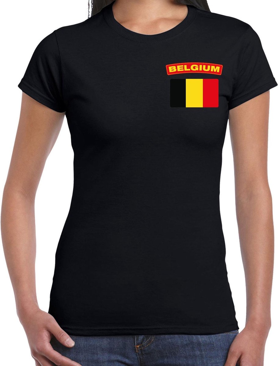 Belgium t-shirt met vlag zwart op borst voor dames - Belgie landen shirt -  supporter... | bol