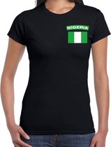 Nigeria t-shirt met vlag zwart op borst voor dames - Nigeria landen shirt - supporter kleding XS