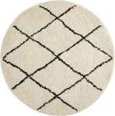 Lifa Living - Rond Vloerkleed  - Zwart / Wit - Grafische Vormen - Minimalistisch - Modern - Hoogpolig - Ø 160cm -