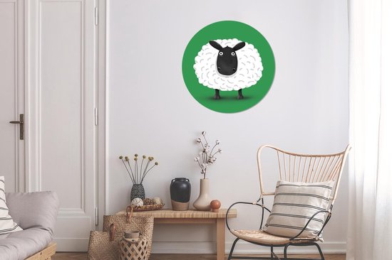 WallCircle - Cercle Mural - Cercle Mural - Mouton - Vert - Illustration - Aluminium - Dibond - 60x60 cm - Intérieur et Extérieur