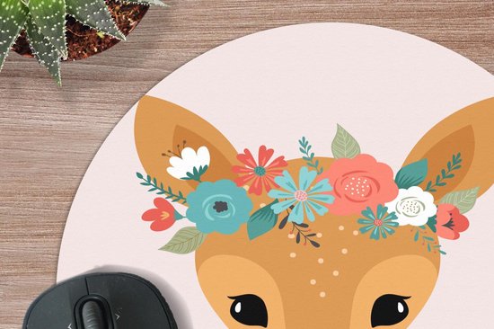 Muismat rond 20x20 cm - Mousepad Hert - Bloemen - Zomer - Ronde muismatten