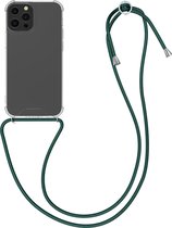 kwmobile telefoonhoesje compatibel met Apple iPhone 13 Pro - Hoesje met koord - Back cover in transparant / donkergroen