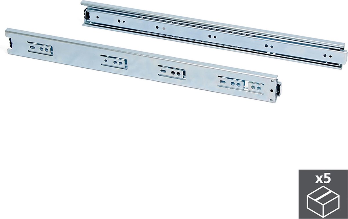 Emuca Set ladegeleiders, met kogellager, 45 x 250 mm, voor volledige opening, Verzinkt, 5 st.