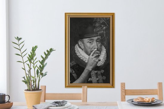 Canvas schilderij 60x90 cm - Wanddecoratie Kunst - Oude meesters - Lijst - Goud - Muurdecoratie woonkamer - Slaapkamer decoratie - Kamer accessoires - Schilderijen op canvas