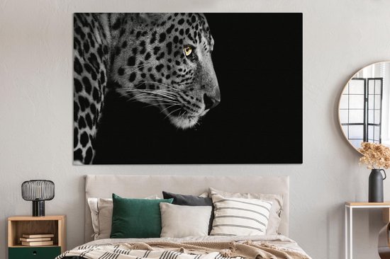 Toile Peinture Léopard - Zwart - Wit - Fourrure - 150x100 cm - Décoration murale