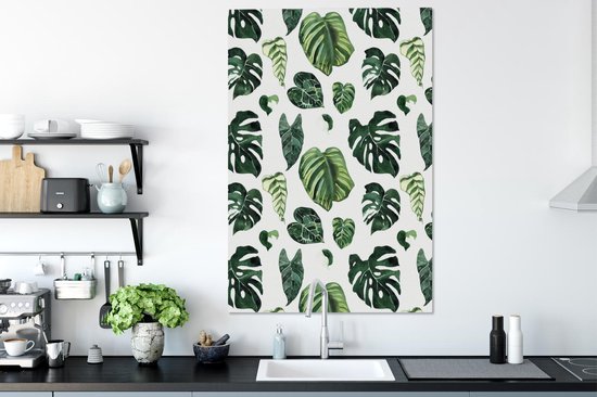 Toile Peinture Tropical - Feuilles - Vert - 80x120 cm - Décoration murale