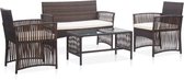 Medina 4-delige Loungeset met kussens poly rattan bruin