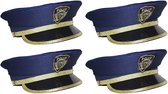 4x stuks kinder politiepet blauw met goud - Agenten - Carnaval verkleed hoeden