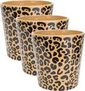 4x pots en céramique/poterie pour plantes d'intérieur imprimé léopard D13 x H13 cm - Pots de plantes pour plantes d'intérieur et plantes artificielles
