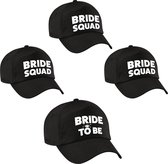 Vrijgezellenfeest dames petjes pakket - 1x Bride to Be zwart + 5x Bride Squad zwart - Vrijgezellen vrouw artikelen/ accessoires