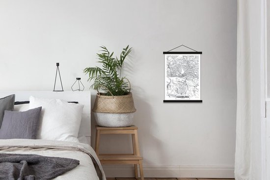 Porte-affiche avec affiche - Affiche scolaire - Carte - Hambourg - Allemagne - Simple - 40x53 cm - Lattes noires