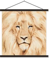 Posterhanger incl. Poster 60x60 cm - Schoolplaat - Illustratie - Kleur - Leeuw - Textielposter - Zwarte latten