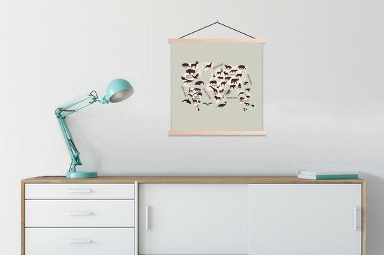 Wereldkaart Enfants - Animaux - Beige - 60x60 cm - Affiche scolaire