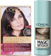 L'Oréal Excellence Creme Haarverf 4 Middenbruin + Magic Retouch Uitgroeispray Middenbruin 75 ml Pakket