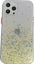 iPhone 12 Mini Transparant Glitter Hoesje met Camera Bescherming - Back Cover Siliconen Case TPU - Apple iPhone 12 Mini - Geel