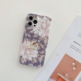 Voor iPhone 12 Pro Frosted Flowers Pattern IMD TPU Case met metalen diamanten ringhouder (grijs)