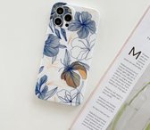 Voor iPhone 12 Pro Frosted Flowers Pattern IMD TPU Case (blauw)