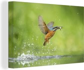 Canvas schilderij 140x90 cm - Wanddecoratie IJsvogel - Vis - Dieren - Muurdecoratie woonkamer - Slaapkamer decoratie - Kamer accessoires - Schilderijen