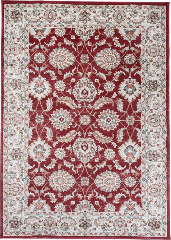 Tapiso Dubai Tapis Salon Chambre Rouge Crème Beige Clair Cadre Fleurs Classique Oriental Intérieur Salon Atmosphère Design Tapis De Haute Qualité Taille - 300x400