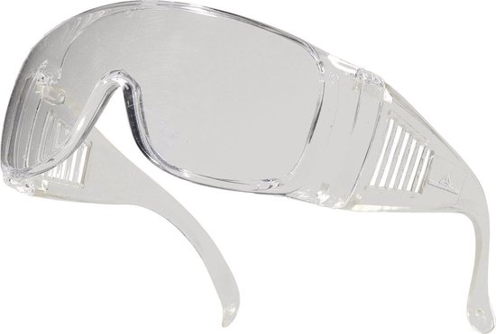 Duidelijke polycarbonaten veiligheidsbril met ventilatie aan de zijkanten.