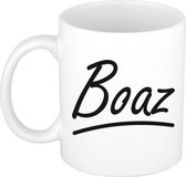 Boaz naam cadeau mok / beker met sierlijke letters - Cadeau collega/ vaderdag/ verjaardag of persoonlijke voornaam mok werknemers