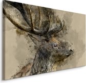 Schilderij - Hert met gewei, print op canvas, 4 maten, premium print