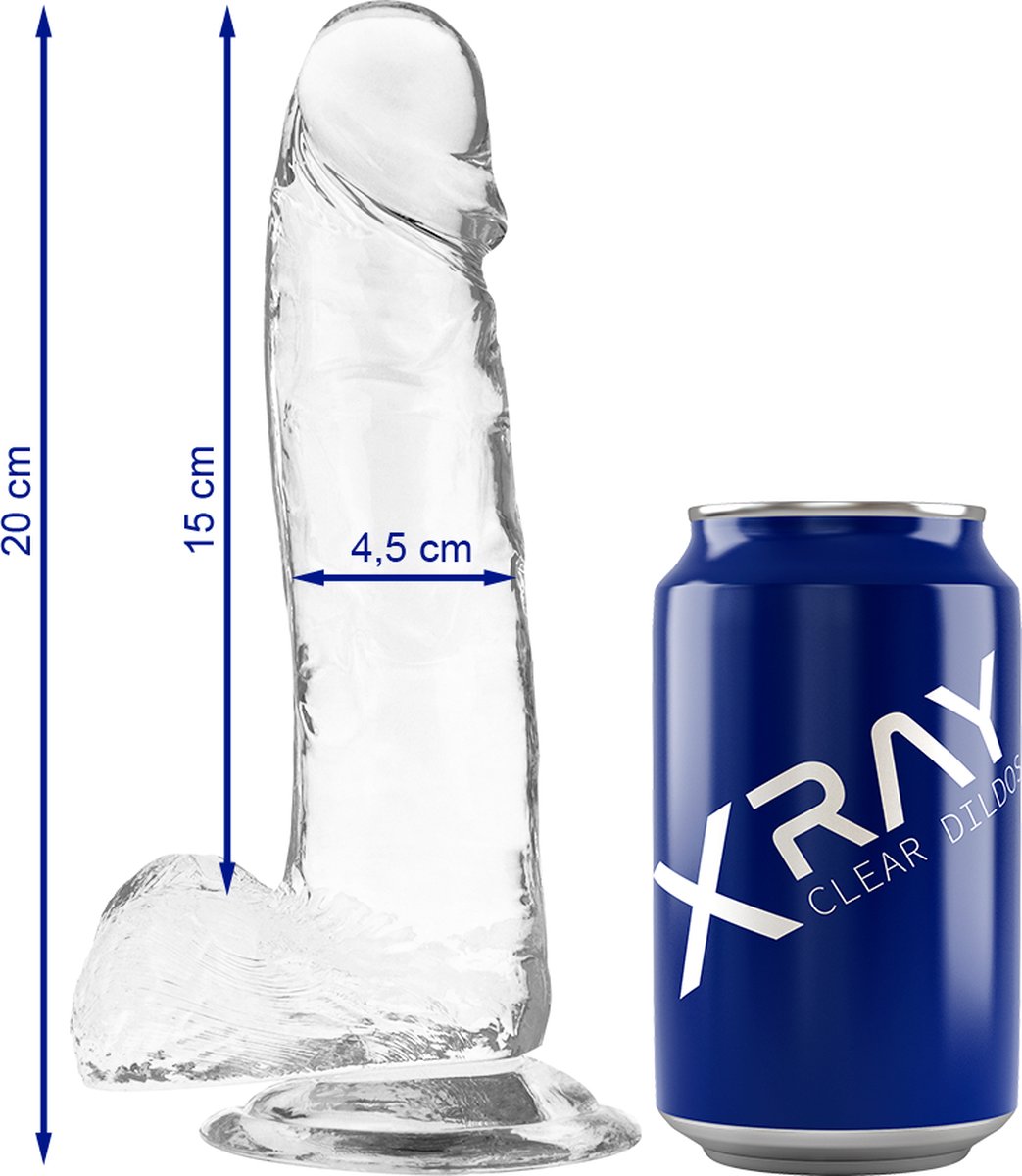 Xray Clear - Dildo - 20cm X 4.5cm - Transparant - Met Balzak en zuignap - Hypoallergene TPE Jelly