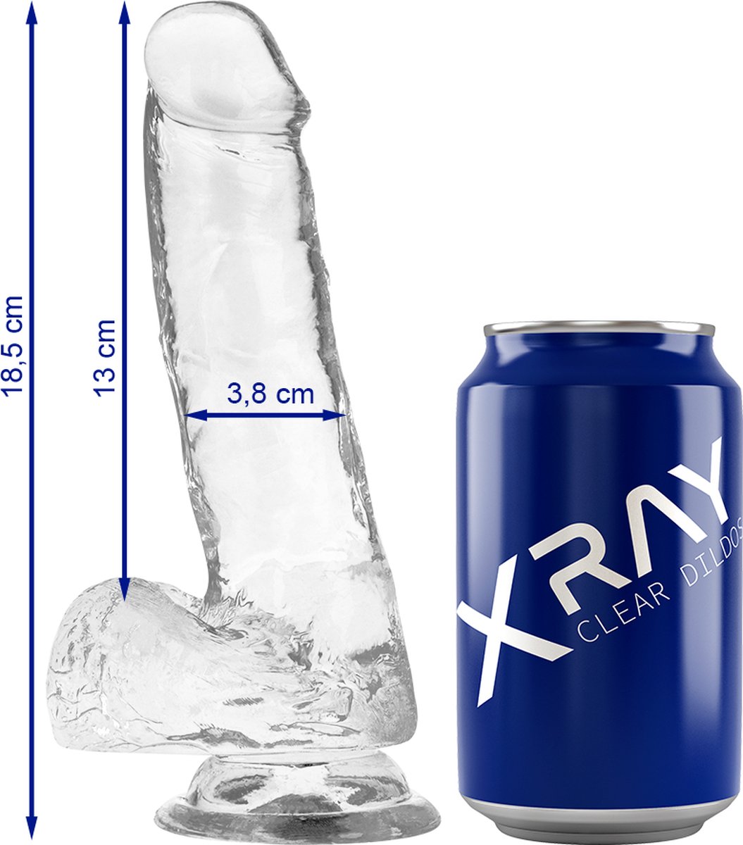 Xray Clear Cock With Balls - Dildo met Ballen - met Zuignap - Transparante Siliconen - 18.5 x 3.8cm
