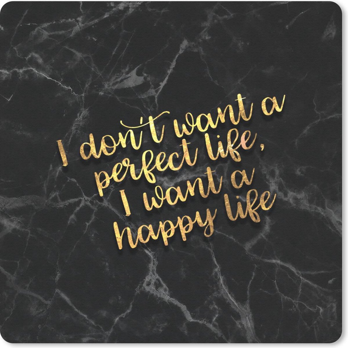 Muismat 30x30 cm - Mousepad Quotes - Happy - Goud - Marmer print - Muismatten