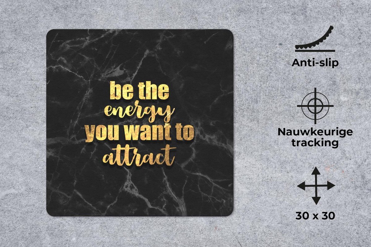 Muismat 30x30 cm - Mousepad Quotes - Energie - Goud - Marmer print - Muismatten