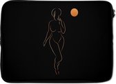 Laptophoes 14 inch - Vrouw - Maan - Zwart - Line art - Laptop sleeve - Binnenmaat 34x23,5 cm - Zwarte achterkant